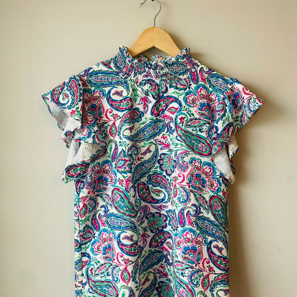 THML Paisley Print Ruffle Sleeve Top